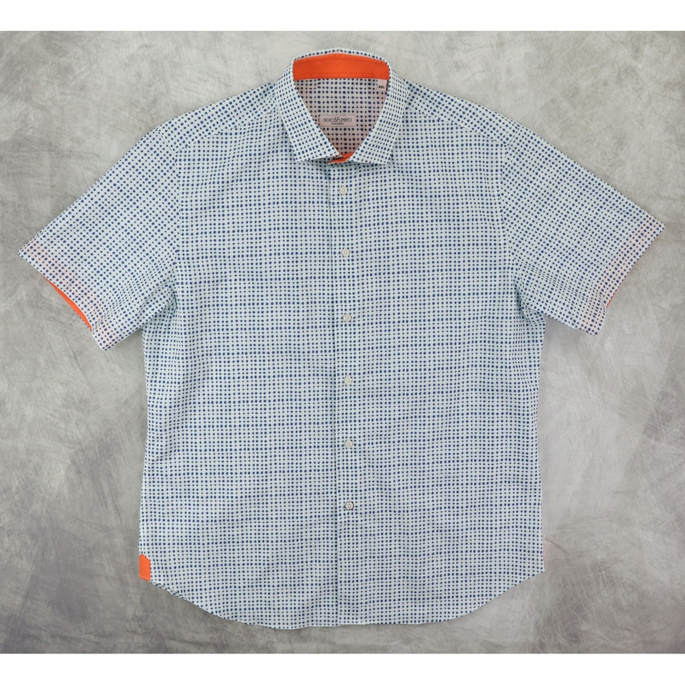 Nerosfumato Positano Button Up Shirt Mens XXL White Blue Orange Dot S/S NWOT